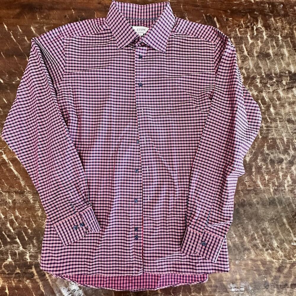 Eton Dress Shirt Mens 18 46 (2XL) Contemporary Fit Multicolor Check Casual